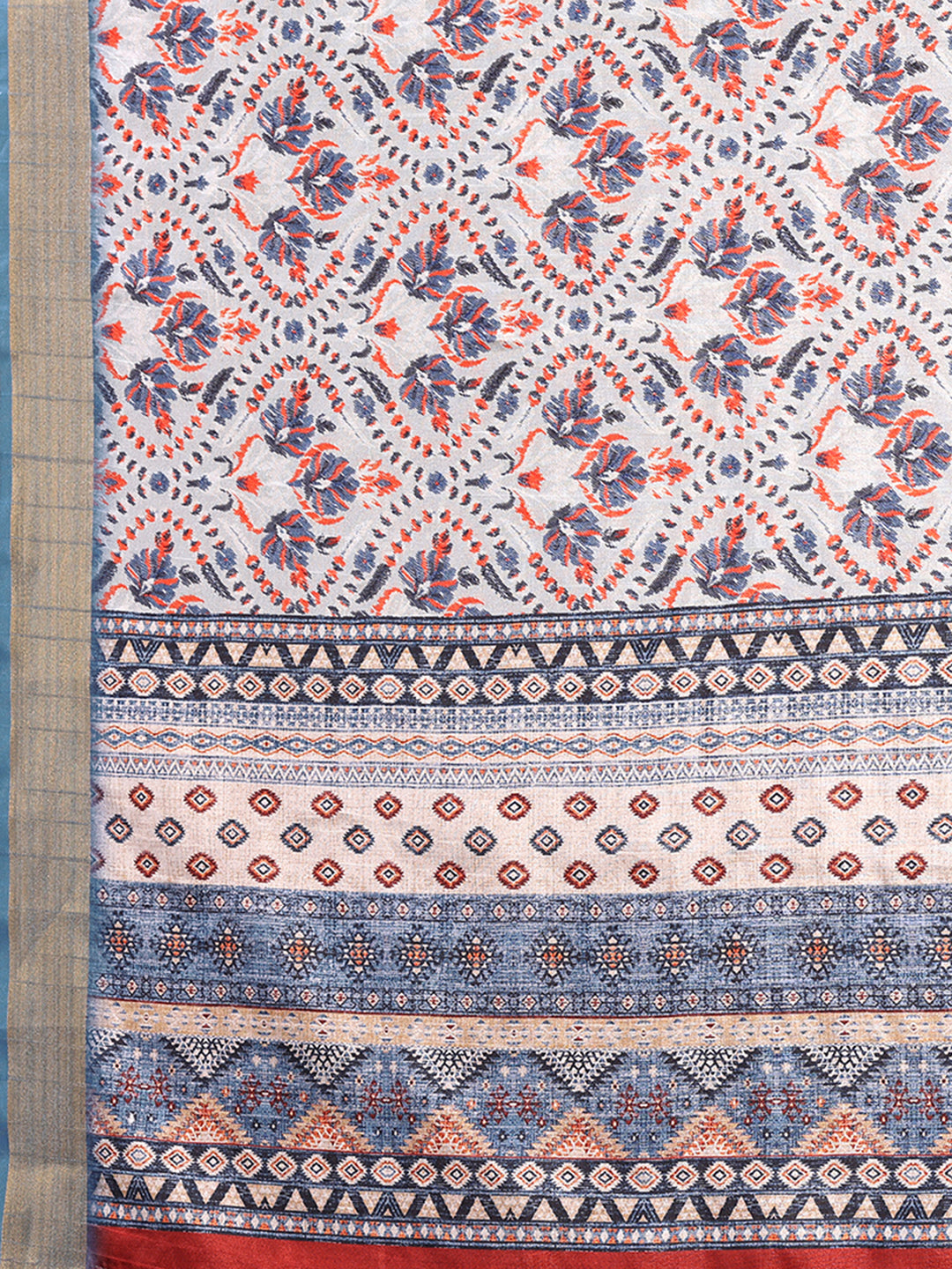 Janasya Light Blue Chanderi Silk Ethnic Print Printed Saree | Swadesiicart