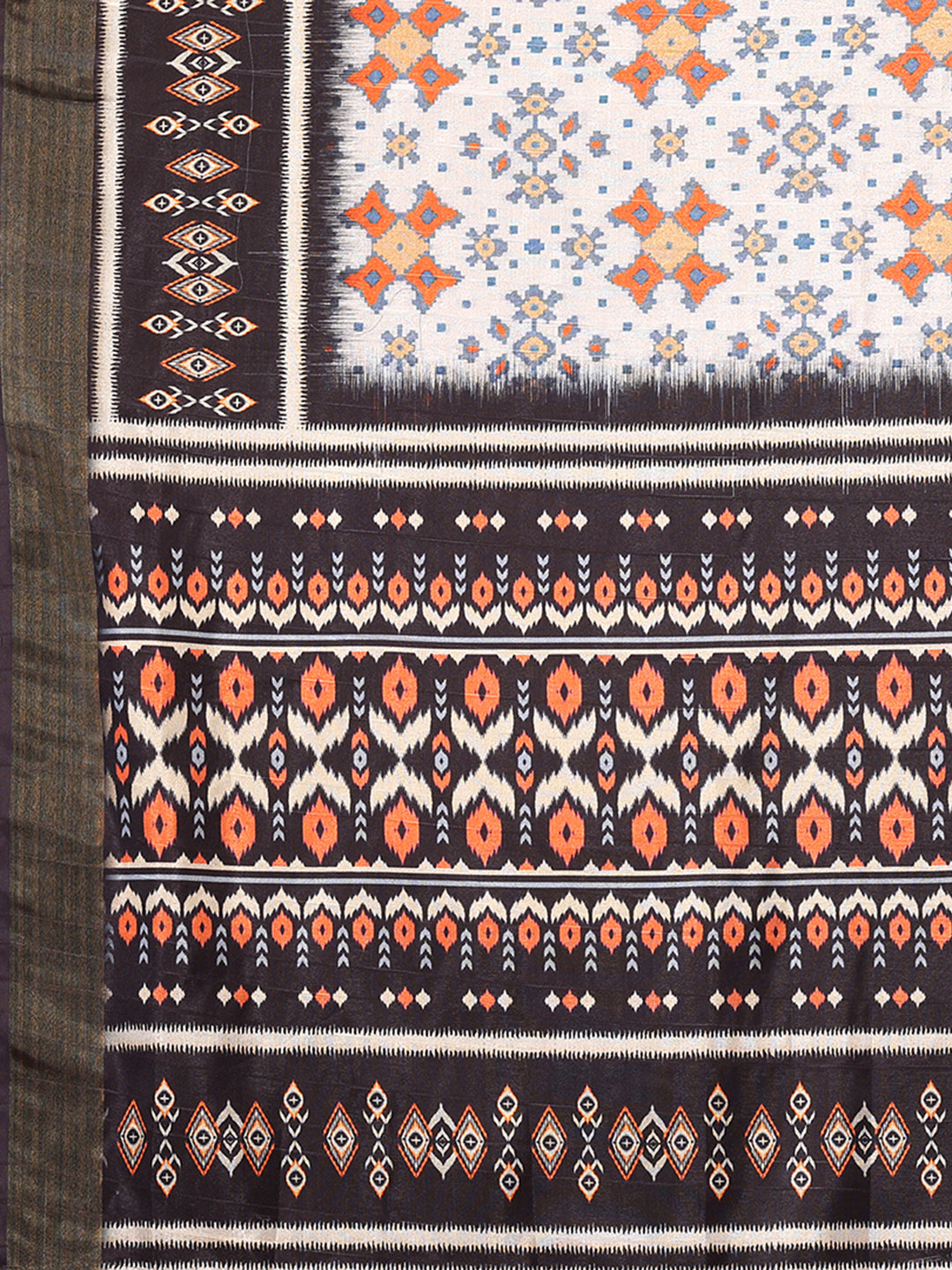 Janasya White & Black Chanderi Silk Ikkat Printed Swadesiicart