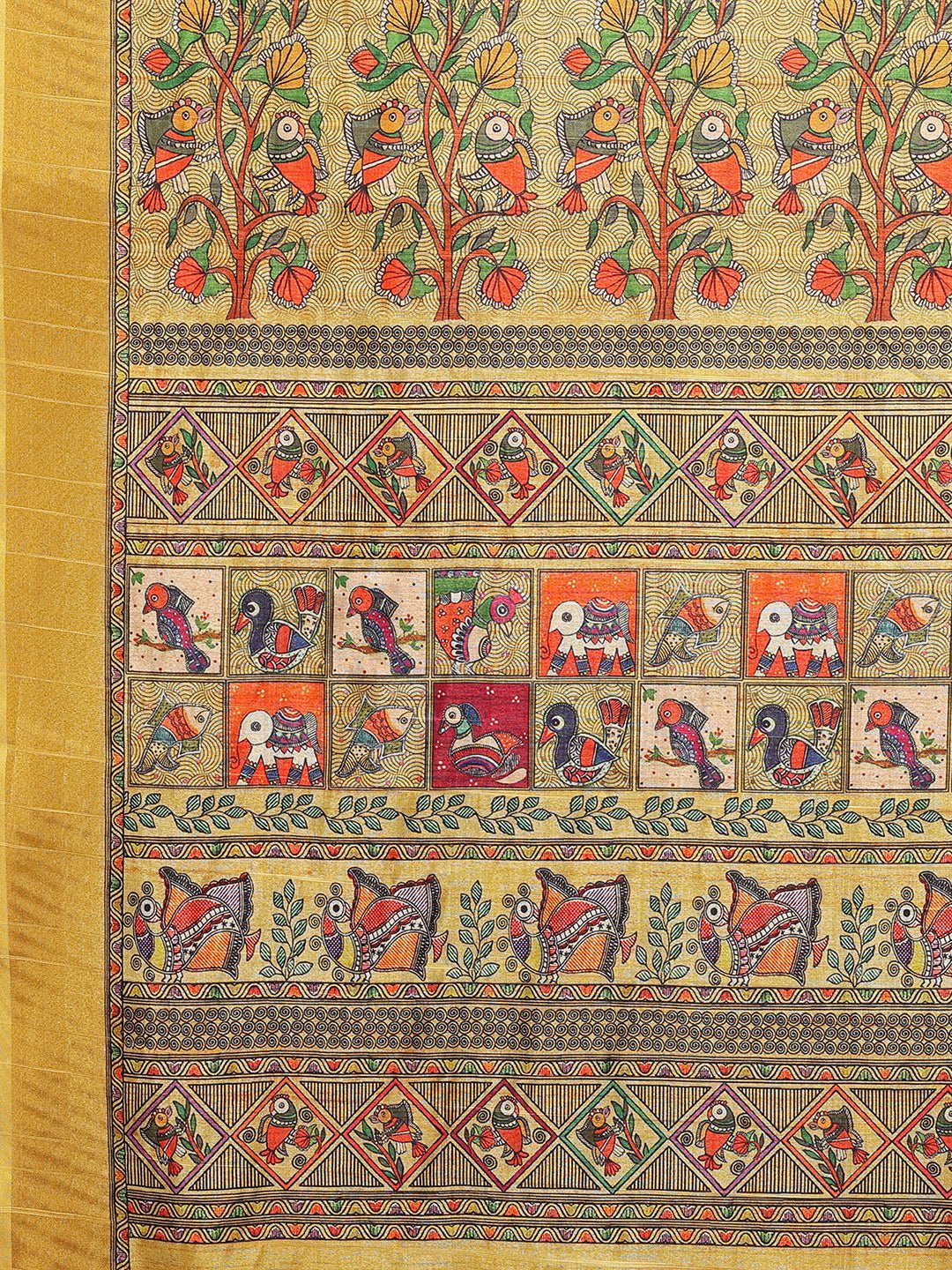 Janasya Yellow Chanderi Silk Kalamkari Printed Saree | Swadesiicart