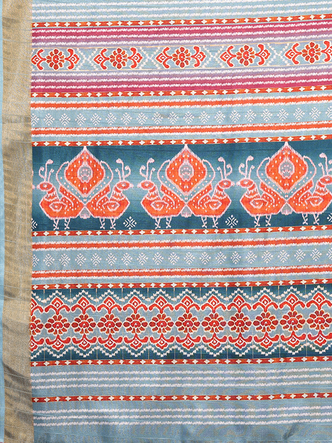 Janasya Orange Chanderi Silk Ikkat Printed Saree | Swadesiicart