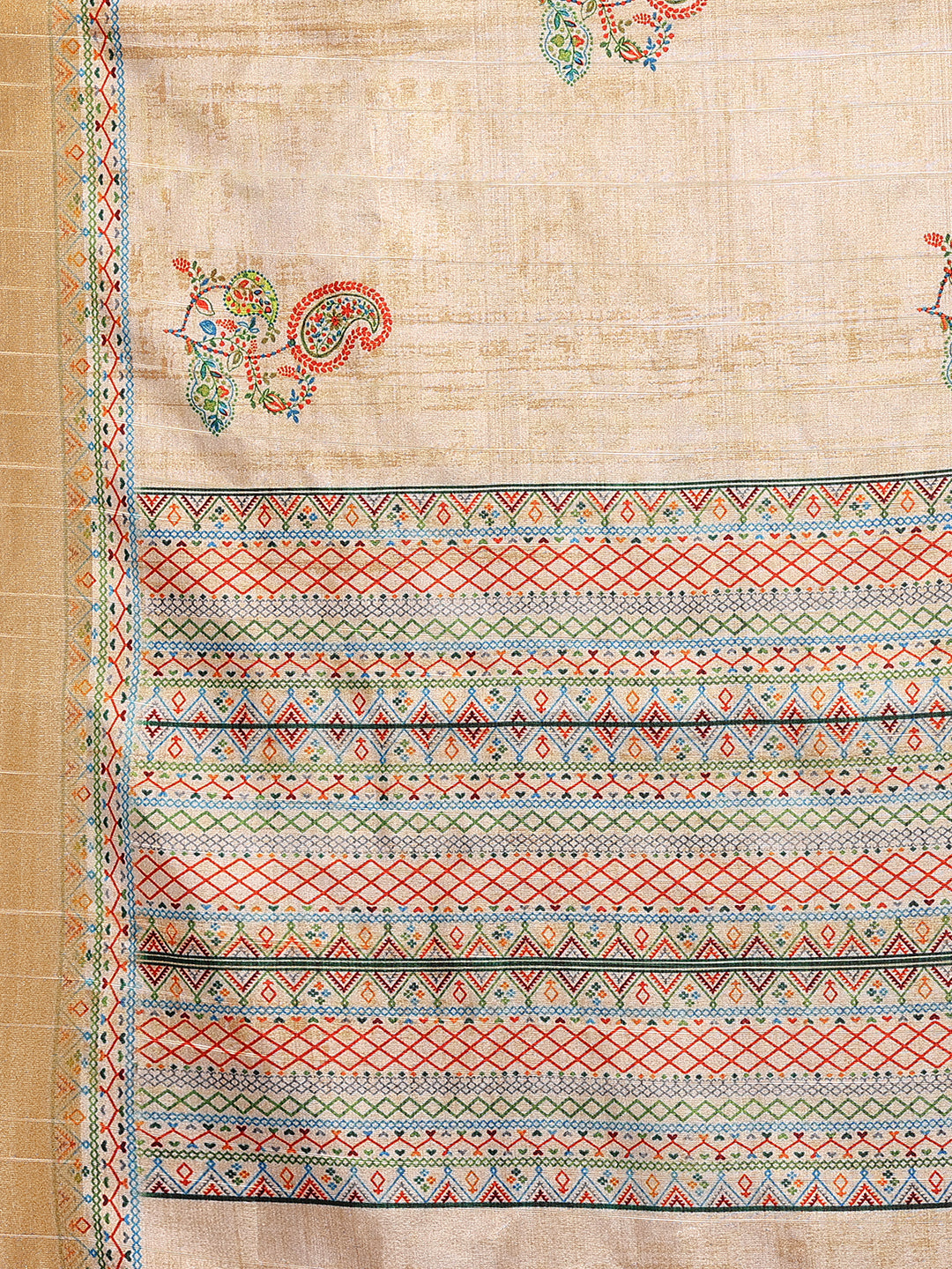 Janasya Beige Chanderi Silk Paisley Printed Saree | Swadesiicart