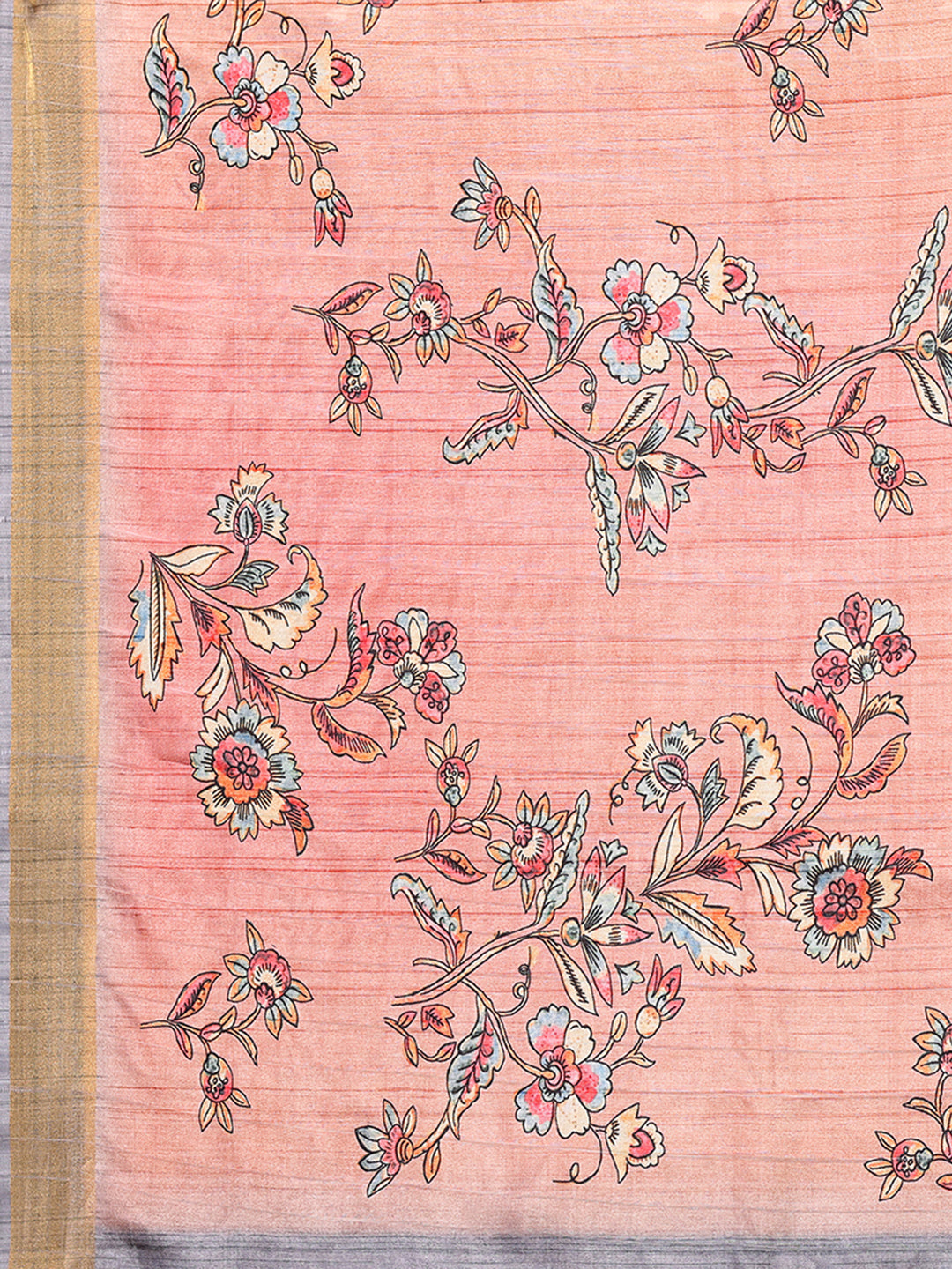 Janasya Peach Chanderi Silk Floral Printed Saree | Swadesiicart