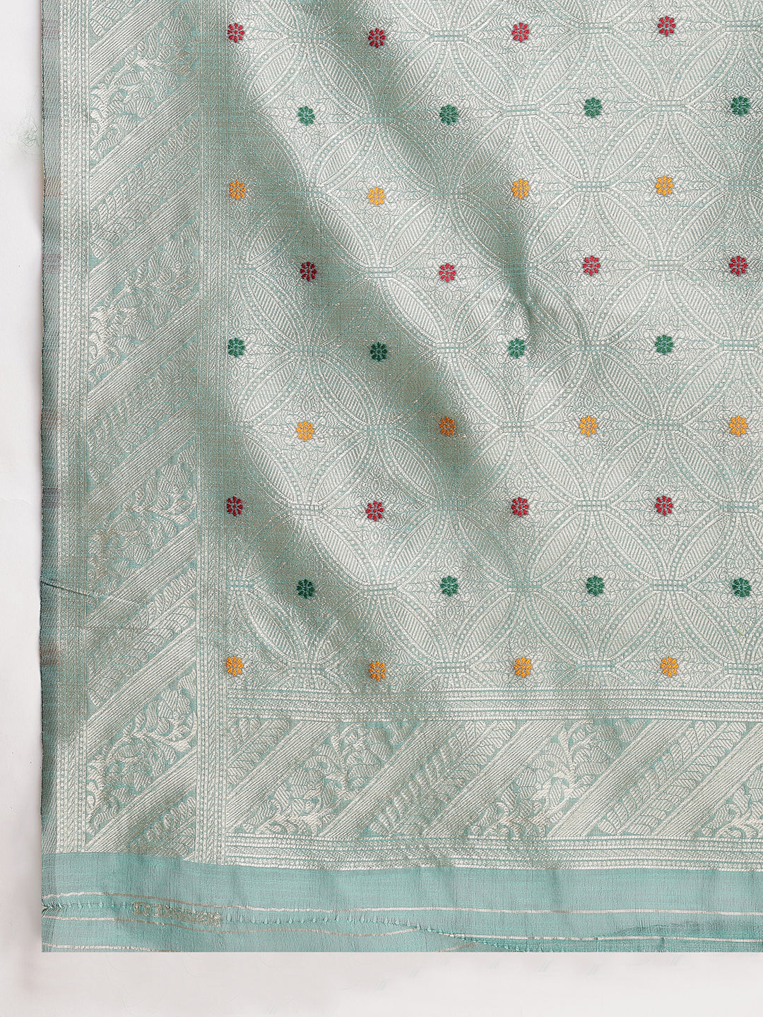 Janasya Sea Green Linen Blend Floral Jacquard Saree | Swadesiicart