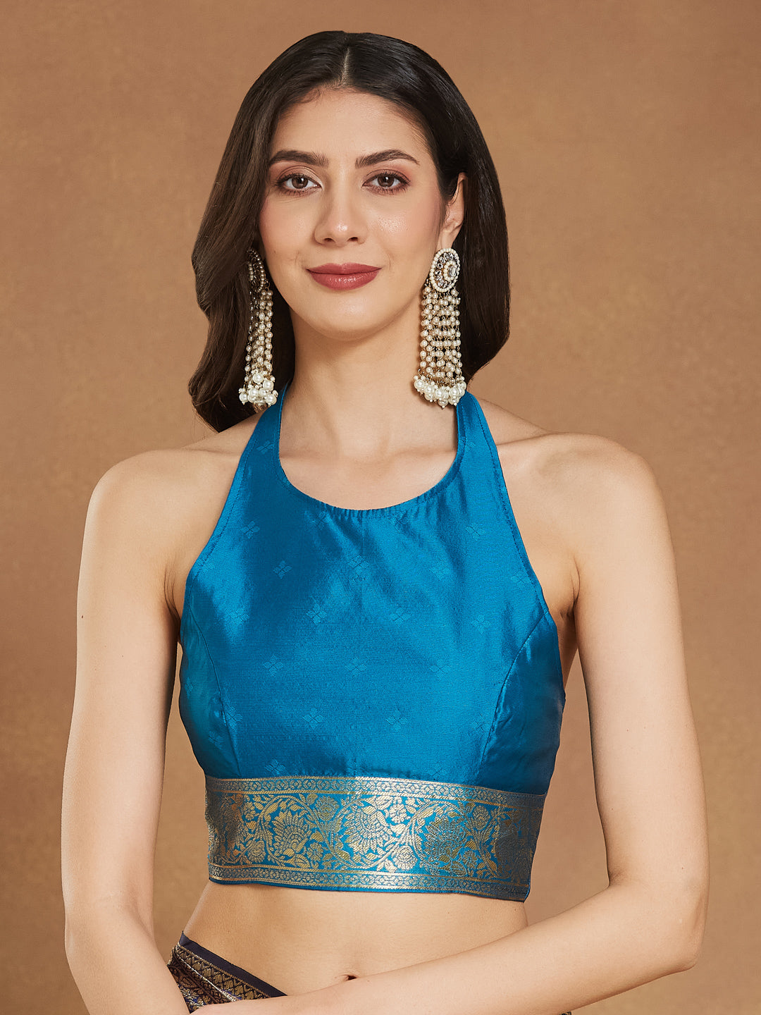 Janasya Blue Silk Blend Ethnic Motifs Banarasi Jacquard Saree | Swadesiicart