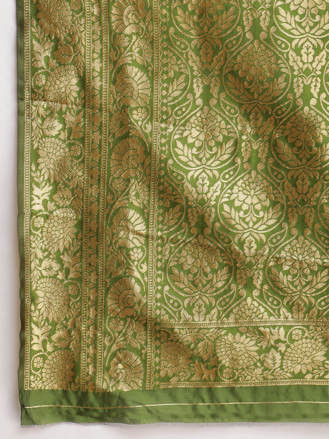 Janasya Green Silk Blend Paisley Jacquard Saree | Swadesiicart