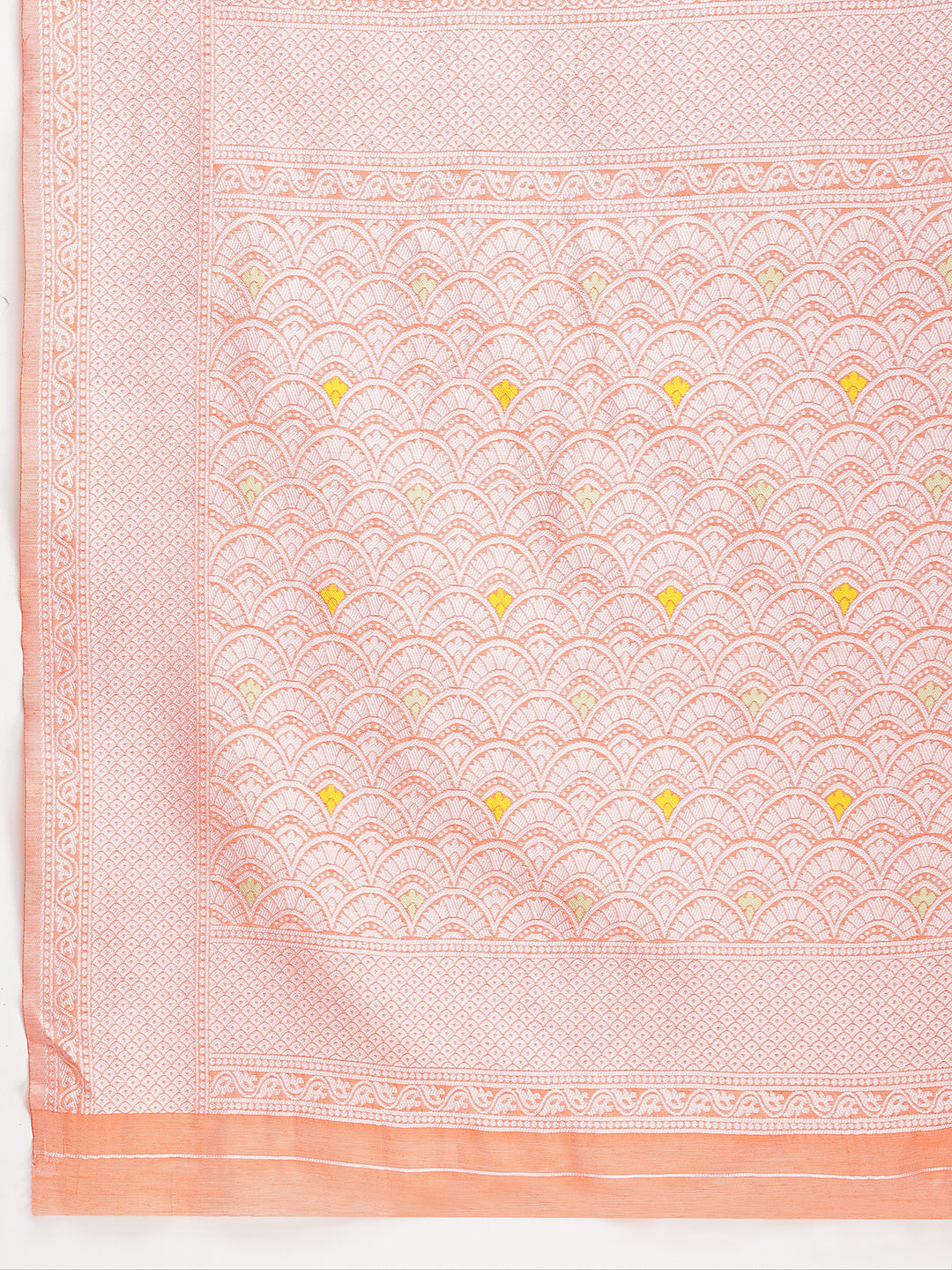 Janasya Peach Silk Blend Floral Jacquard Saree | Swadesiicart