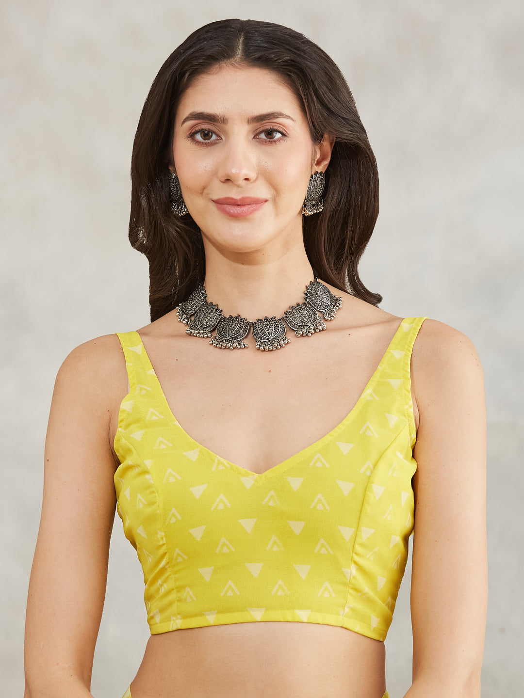 Janasya Lime Yellow Georgette Floral Printed Saree | Swadesiicart