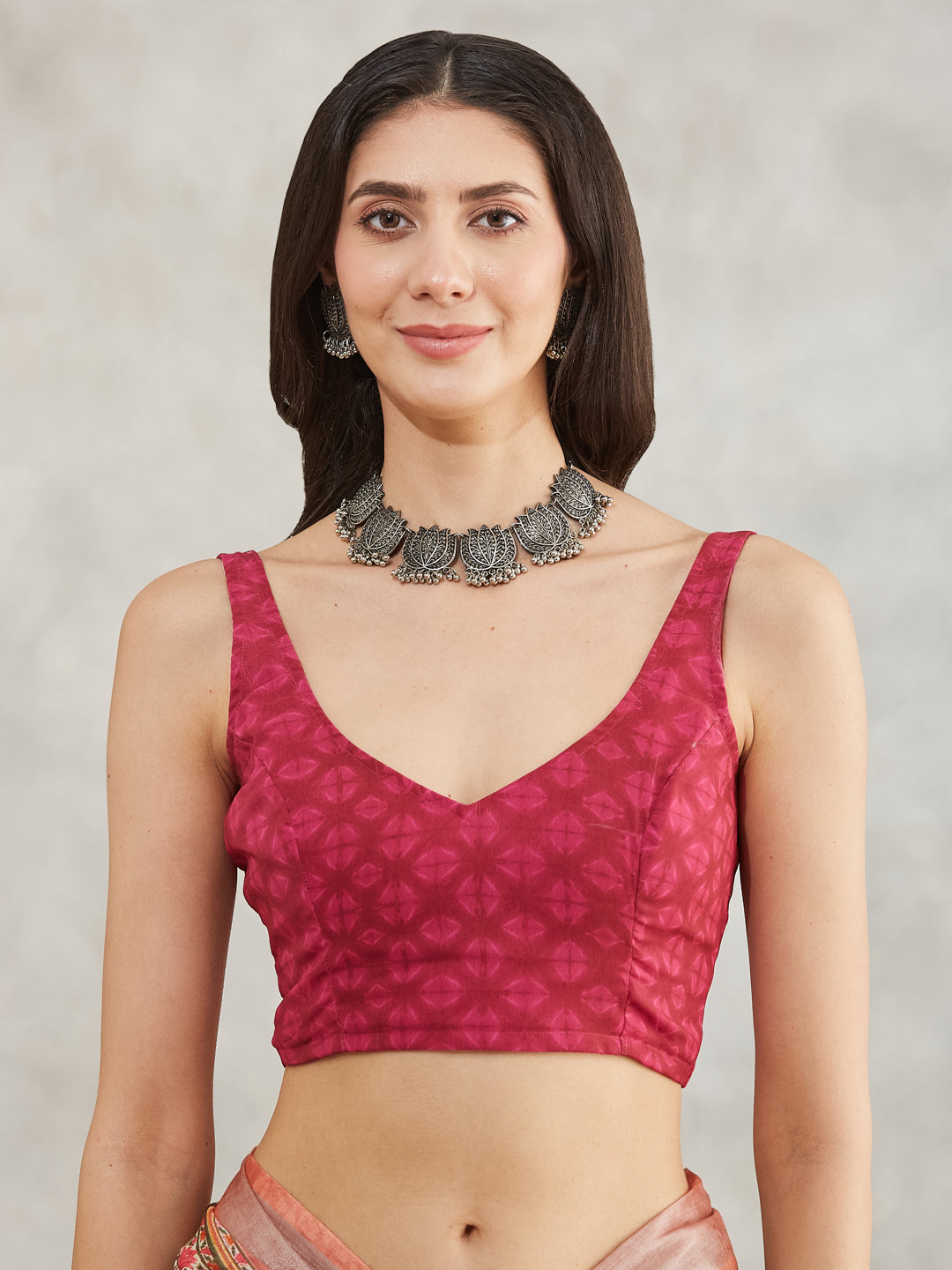 Janasya Rust Linen Blend Batik Printed Saree | Swadesiicart