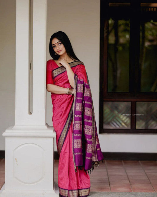 NOZ2TOZ Women Banarasi Silk Woven Saree With Blouse Piece - Pink | Swadesiicart