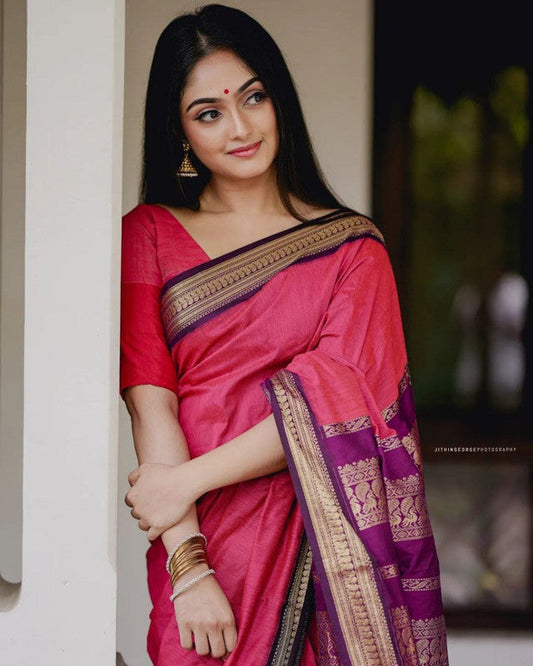 NOZ2TOZ Women Banarasi Silk Woven Saree With Blouse Piece - Pink | Swadesiicart