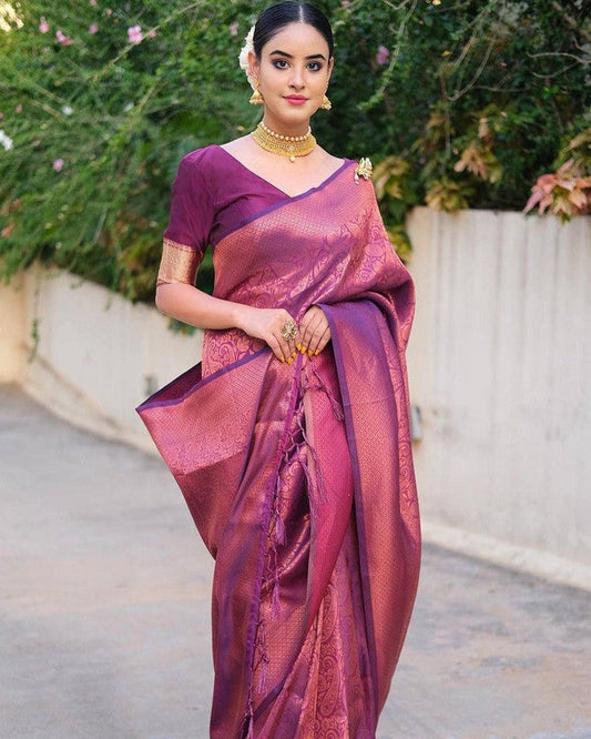 NOZ2TOZ Women Banarasi Silk Woven Saree With Blouse Piece - Wine | Swadesiicart