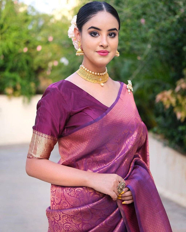 NOZ2TOZ Women Banarasi Silk Woven Saree With Blouse Piece - Wine | Swadesiicart