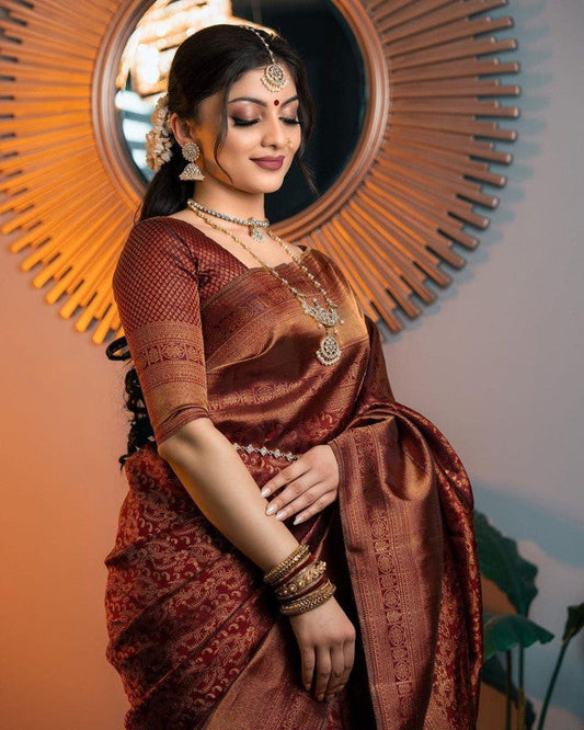 NOZ2TOZ Women Banarasi Silk Woven Saree With Blouse Piece - Maroon | Swadesiicart