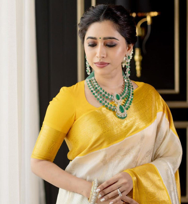 NOZ2TOZ Women Banarasi Silk Woven Saree With Blouse Piece - white | Swadesiicart