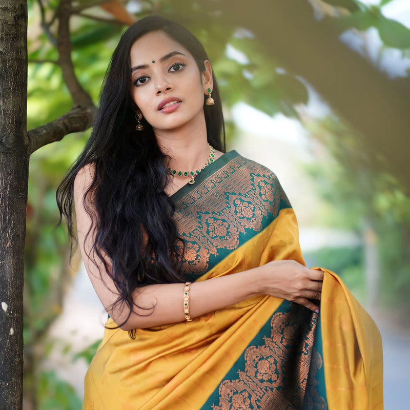 NOZ2TOZ Women Banarasi Silk Woven Saree With Blouse Piece - Yellow | Swadesiicart