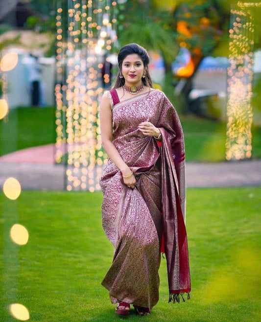 NOZ2TOZ Women Banarasi Silk Woven Saree With Blouse Piece - Wine | Swadesiicart