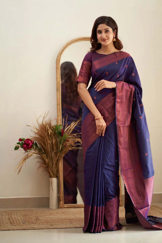 NOZ2TOZ Women Banarasi Silk Woven Saree With Blouse Piece - Navy Blue | Swadesiicart