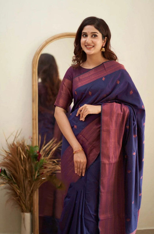 NOZ2TOZ Women Banarasi Silk Woven Saree With Blouse Piece - Navy Blue | Swadesiicart