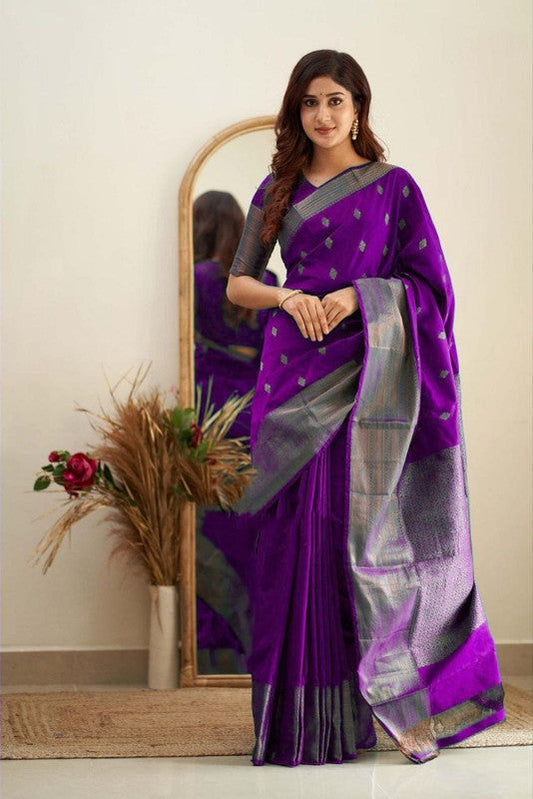 NOZ2TOZ Women Banarasi Silk Woven Saree With Blouse Piece - Purple | Swadesiicart