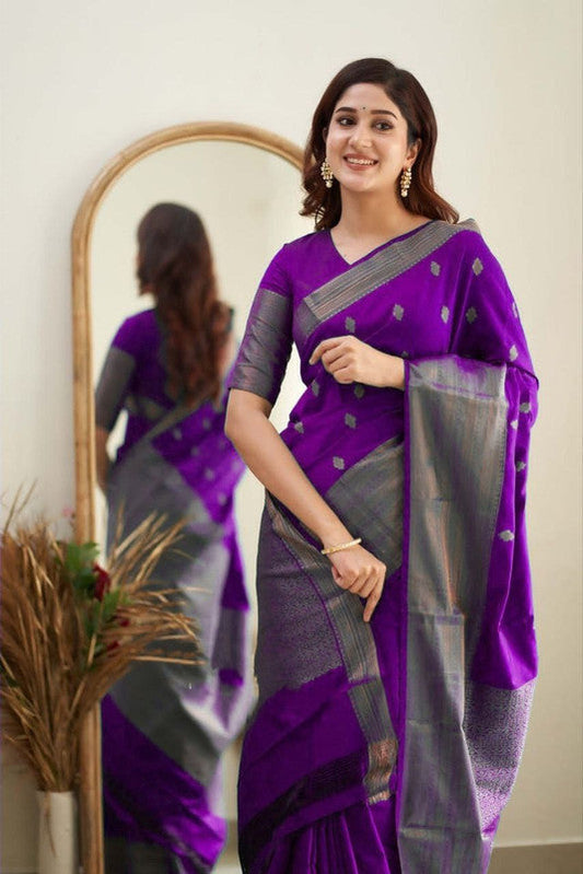 NOZ2TOZ Women Banarasi Silk Woven Saree With Blouse Piece - Purple | Swadesiicart