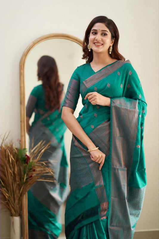 NOZ2TOZ Women Banarasi Silk Woven Saree With Blouse Piece - Rama | Swadesiicart