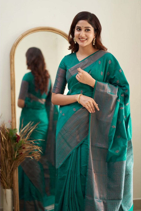 NOZ2TOZ Women Banarasi Silk Woven Saree With Blouse Piece - Rama | Swadesiicart