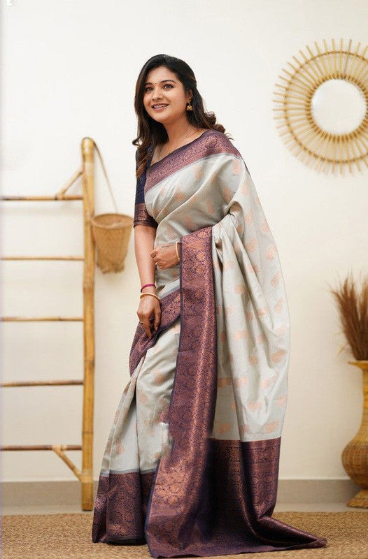 NOZ2TOZ Women Banarasi Silk Woven Saree With Blouse Piece - Cream | Swadesiicart
