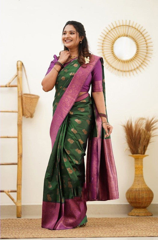 NOZ2TOZ Women Banarasi Silk Woven Saree With Blouse Piece - Green | Swadesiicart