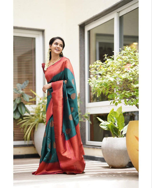 NOZ2TOZ Women Banarasi Silk Woven Saree With Blouse Piece - Rama | Swadesiicart