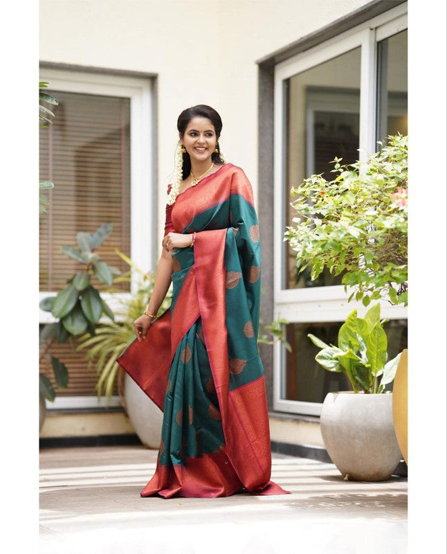 NOZ2TOZ Women Banarasi Silk Woven Saree With Blouse Piece - Rama | Swadesiicart