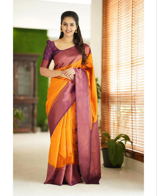 NOZ2TOZ Women Banarasi Silk Woven Saree With Blouse Piece - Yellow | Swadesiicart