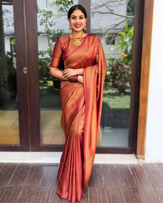 NOZ2TOZ Women Banarasi Silk Woven Saree With Blouse Piece - Maroon | Swadesiicart