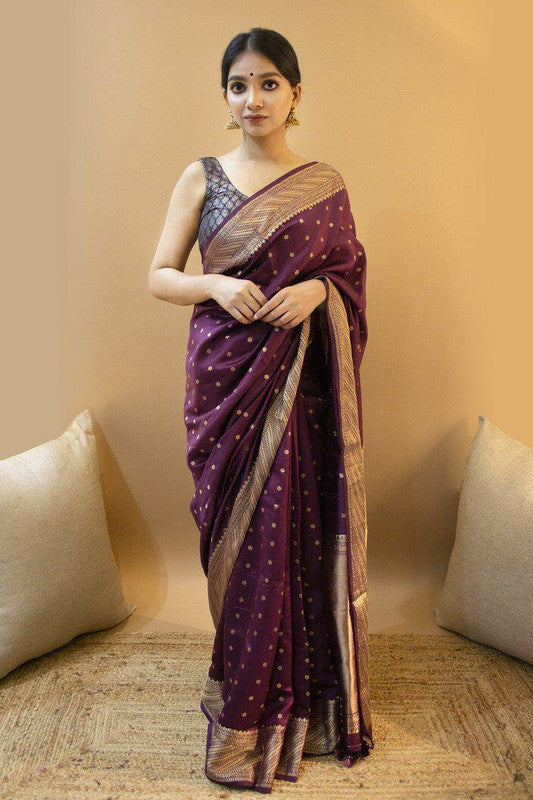NOZ2TOZ Women Banarasi Silk Woven Saree With Blouse Piece - Purple | Swadesiicart