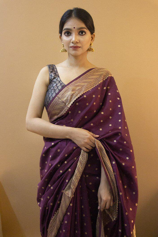 NOZ2TOZ Women Banarasi Silk Woven Saree With Blouse Piece - Purple | Swadesiicart