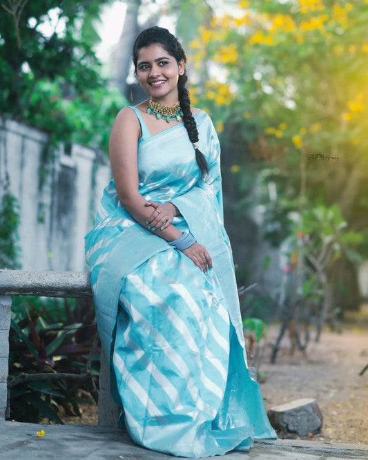 NOZ2TOZ Women Banarasi Silk Woven Saree With Blouse Piece - Sky Blue | Swadesiicart