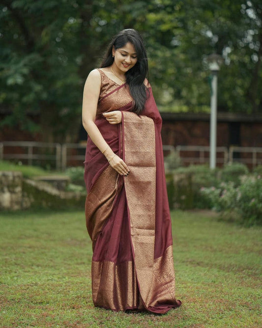 NOZ2TOZ Women Banarasi Silk Woven Saree With Blouse Piece - Maroon | Swadesiicart