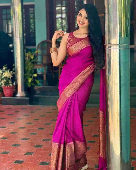 NOZ2TOZ Women Banarasi Silk Woven Saree With Blouse Piece - Pink | Swadesiicart