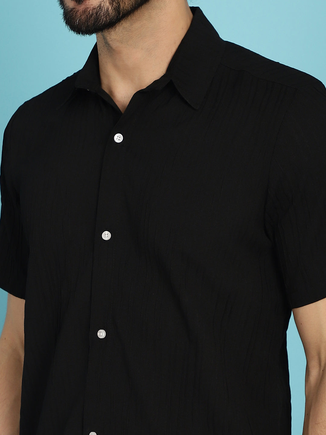 Indian Needle Men's Striped Casual Shirt - Black