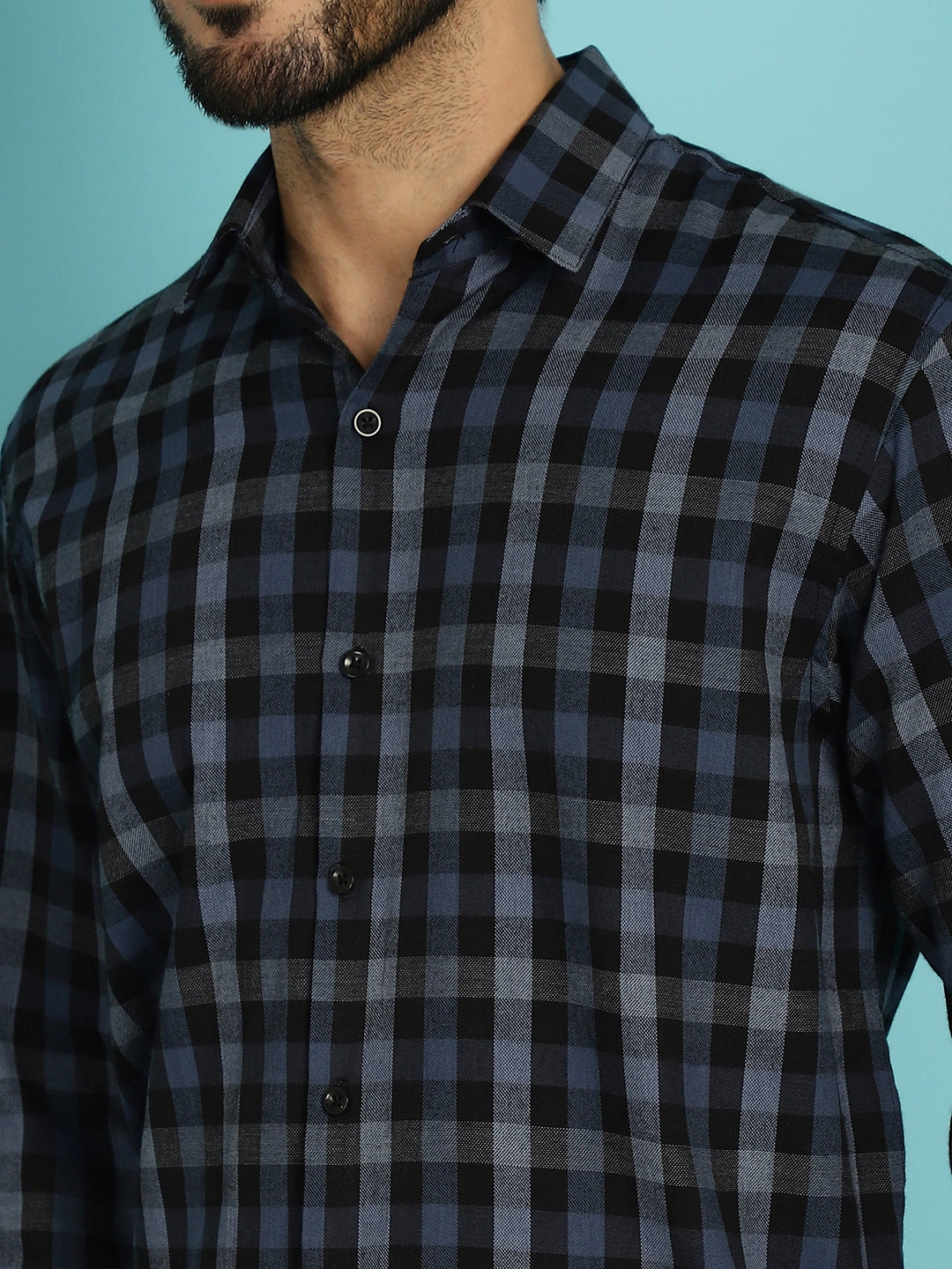 Indian Needle Men's Checked Casual Shirt - Navy Blue | Swadesiicart