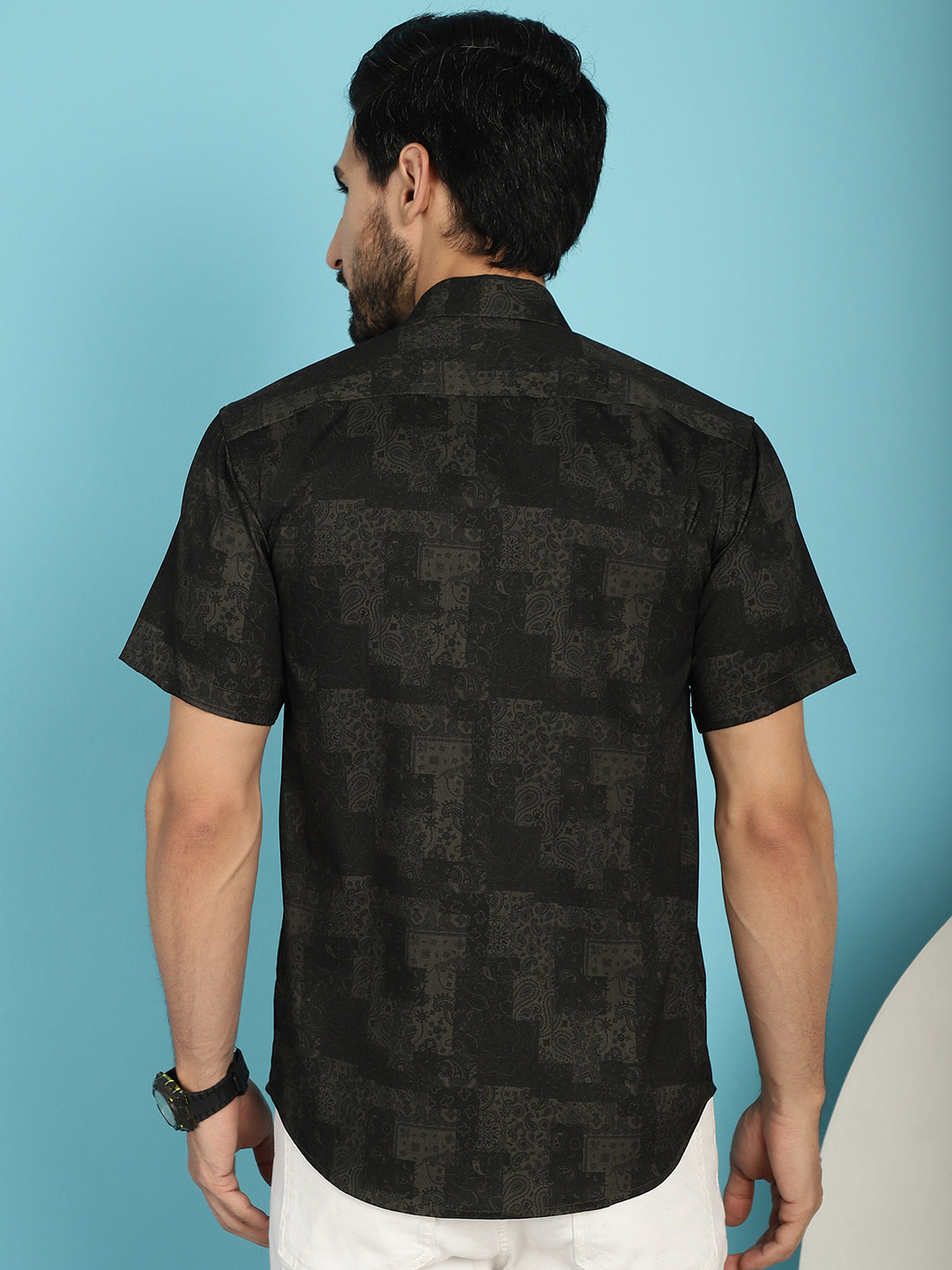 Indian Needle Men's Printed Casual Shirt - Black | Swadesiicart