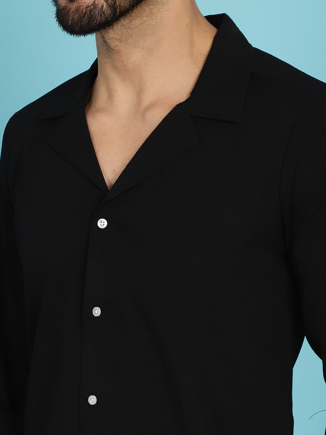 Indian Needle Men's Lapel Collar Casual Shirt - Black | Swadesiicart