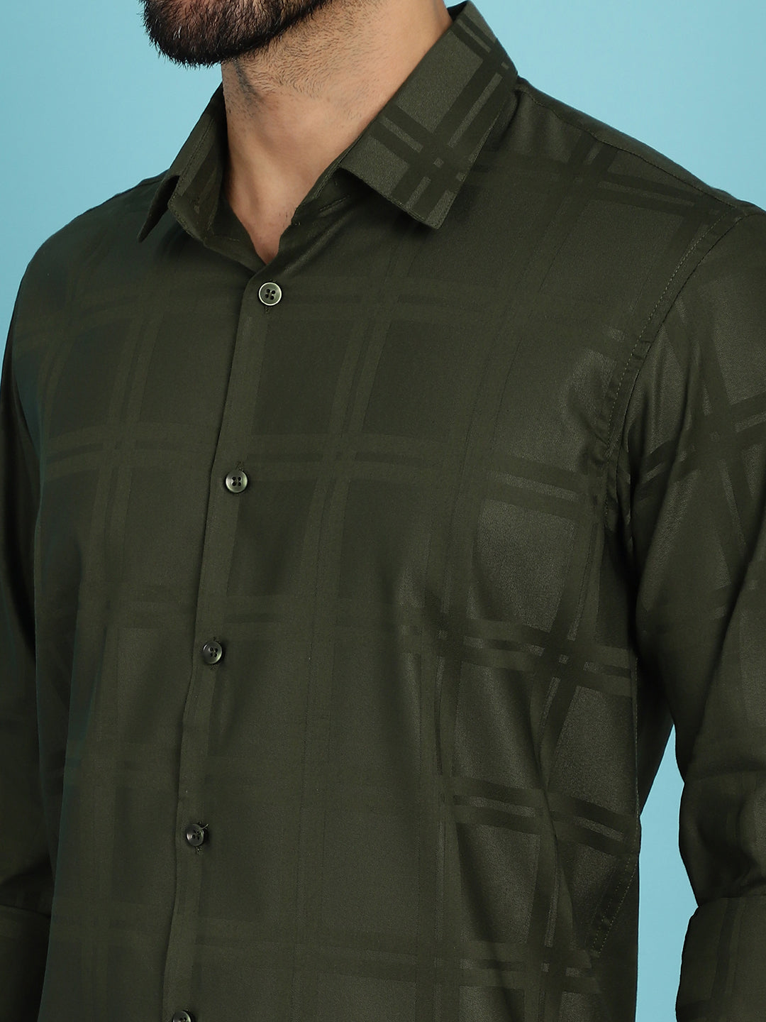 Indian Needle Men's Olive Green Checked Casual Shirt - Olive | Swadesiicart