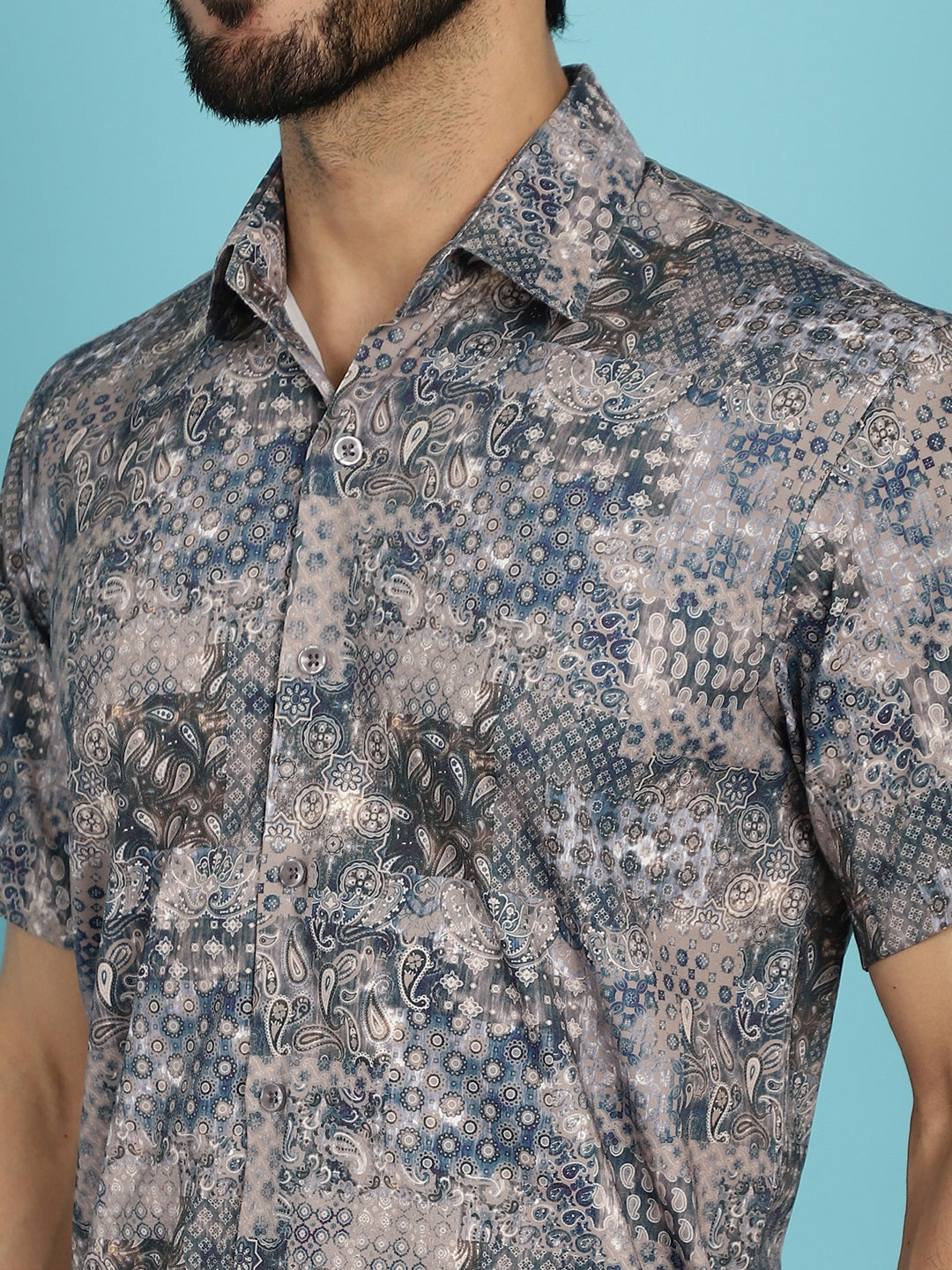 Indian Needle Men's Pejali Printed Casual Shirt - Blue | Swadesiicart
