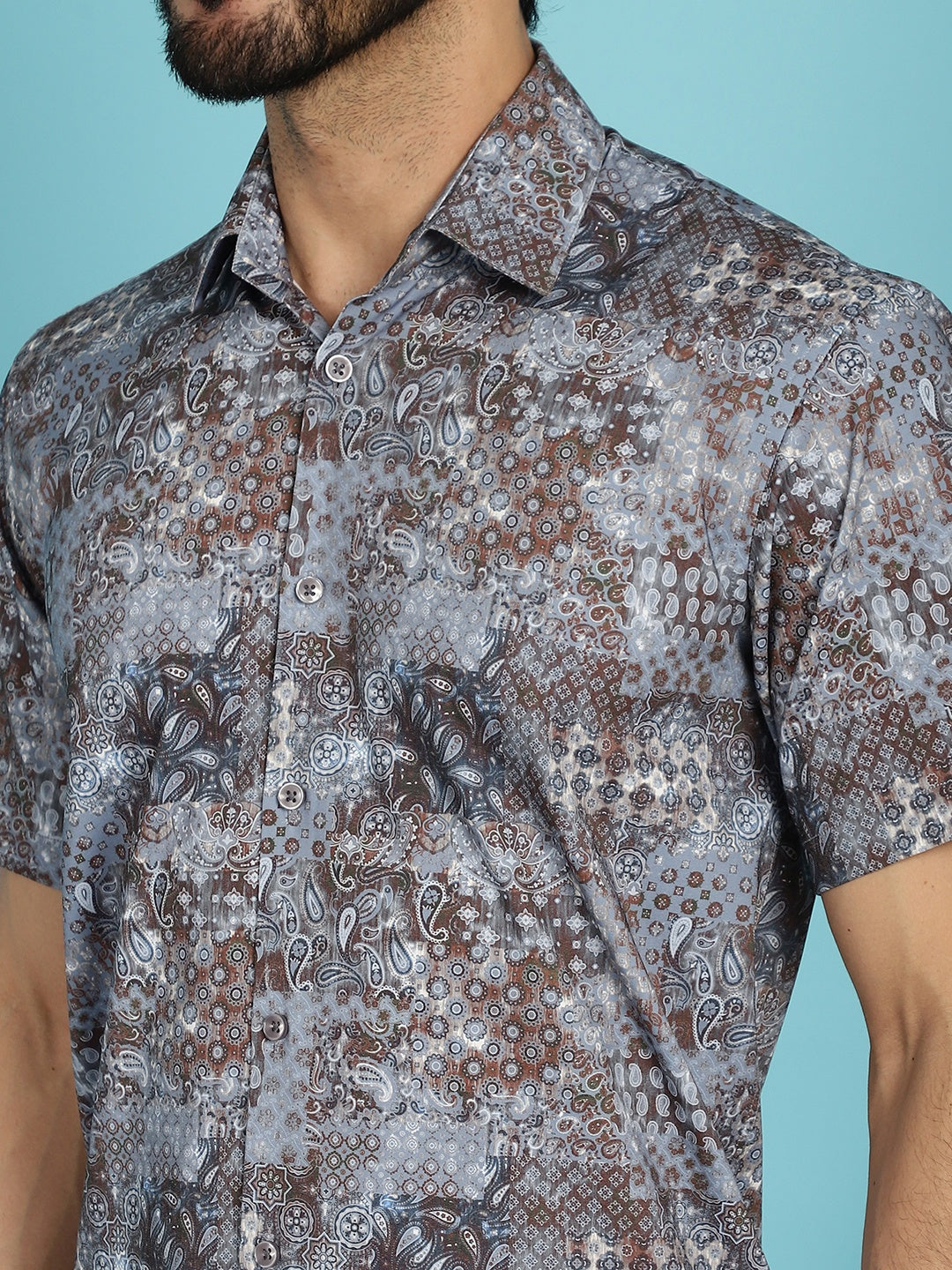 Indian Needle Men's Pejali Printed Casual Shirt - Brown | Swadesiicart
