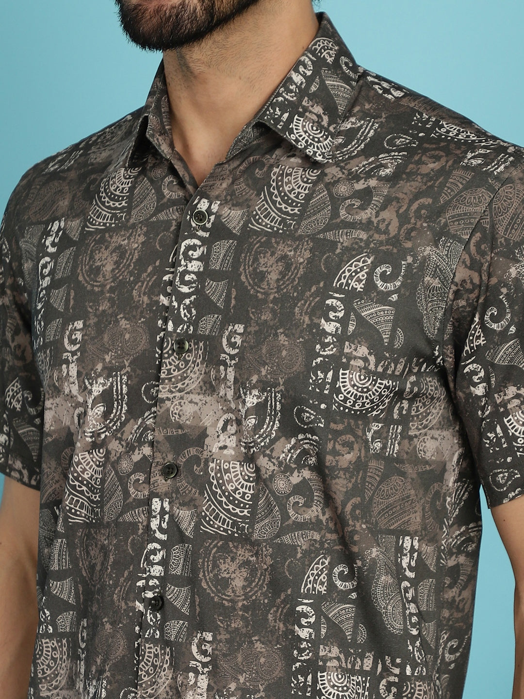 Indian Needle Men's Printed Casual Shirt - Brown | Swadesiicart