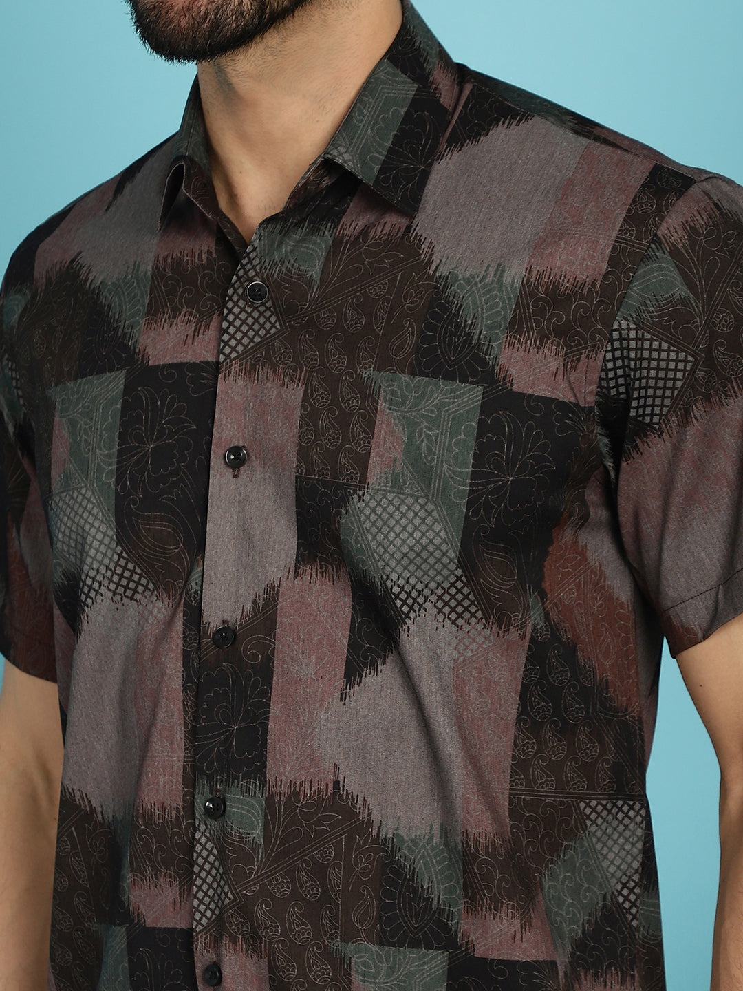 Indian Needle Men's Floral Printed Casual Shirt - Brown | Swadesiicart