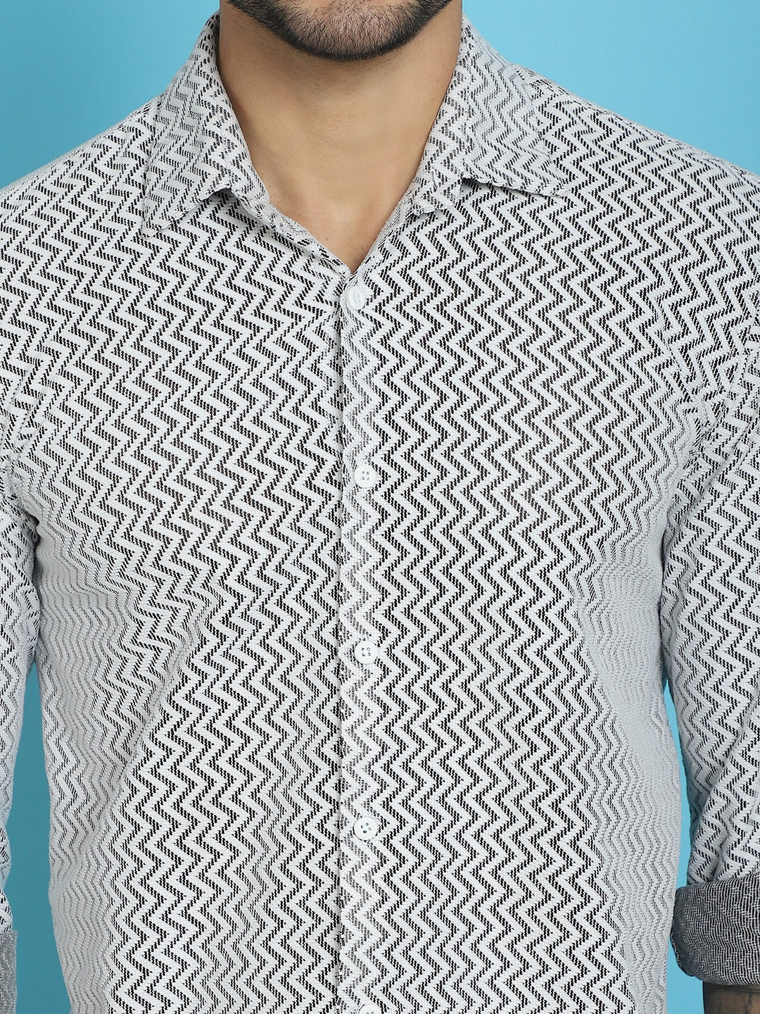 Indian Needle Men's Woven Design Cotton Shirt - White | Swadesiicart