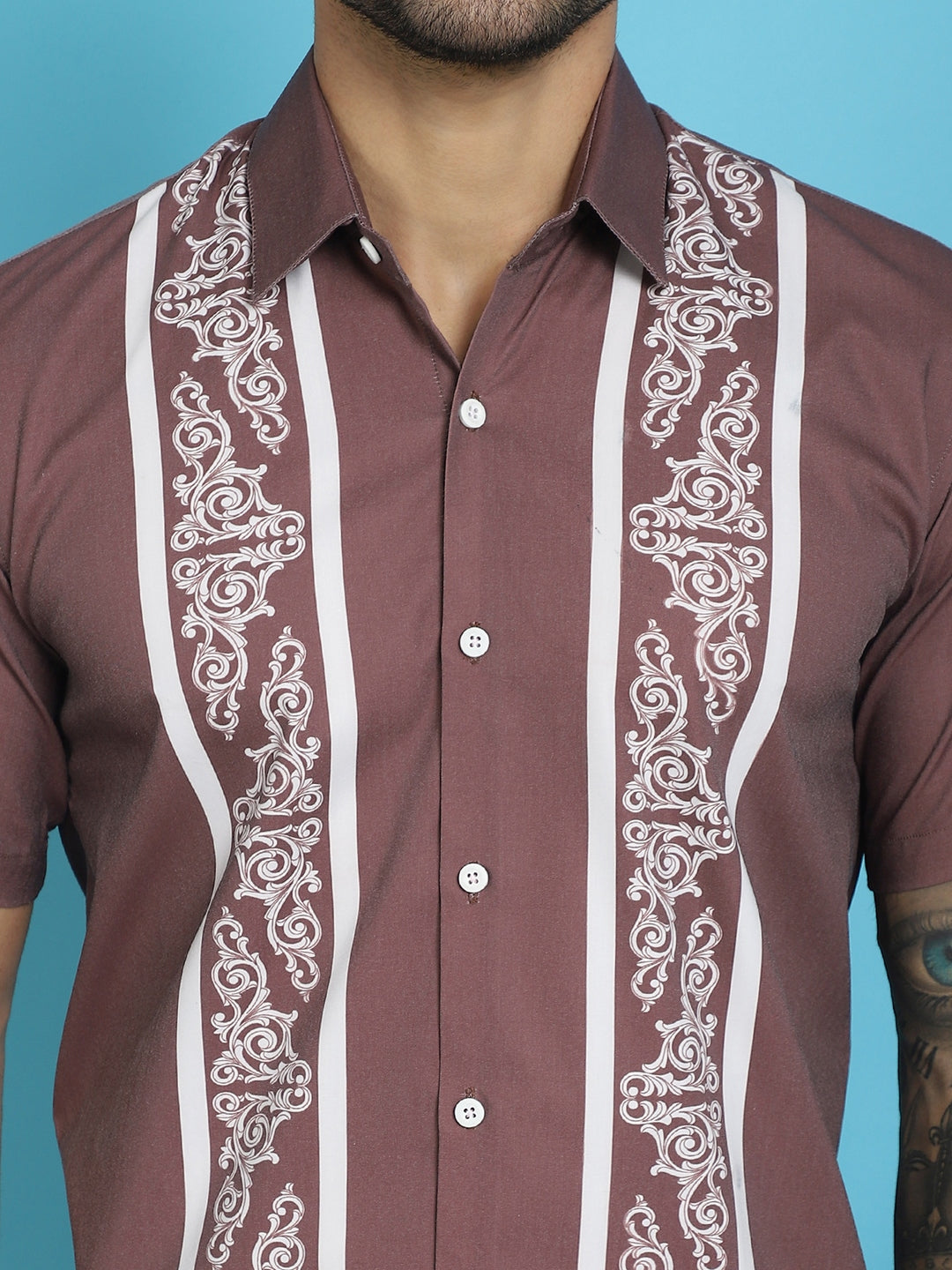 Indian Needle Men's Printed Half Sleeve Lycra Shirt - Magenta | Swadesiicart