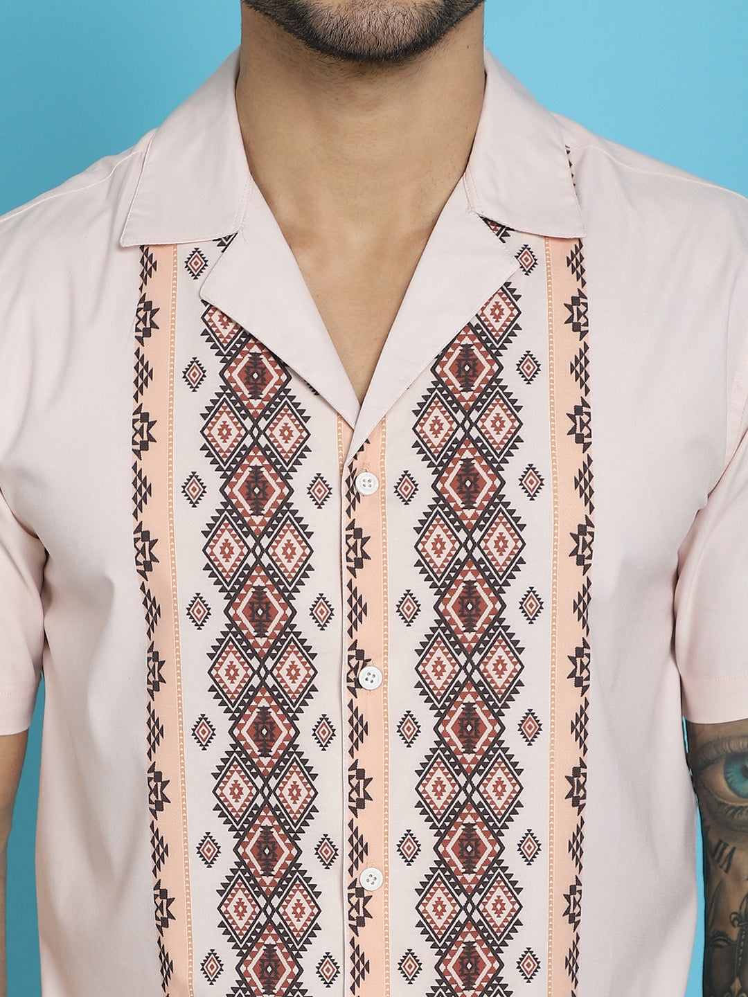 Indian Needle Men's Printed Half Sleeve Lycra Shirt - Pink | Swadesiicart