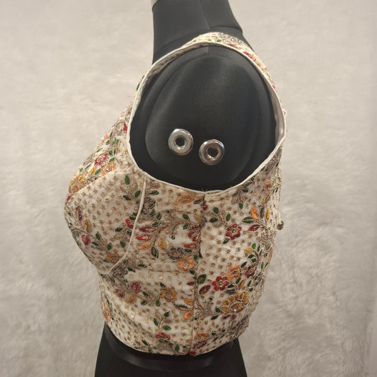 Kia Fashions White Georgette Multi Color Emb & Sqn Readymade Blouse - Swadesiicart